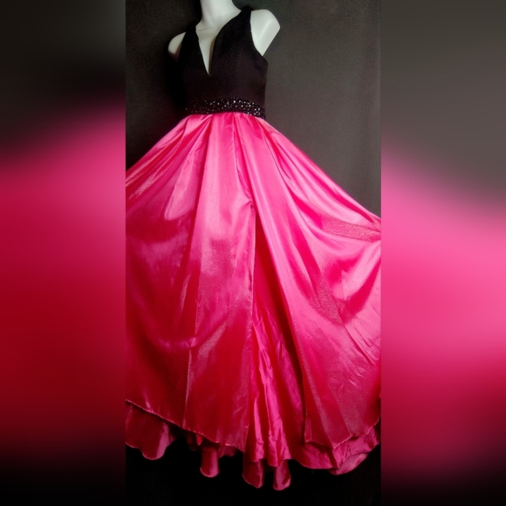Splash Pink and Black Open Back Gown
